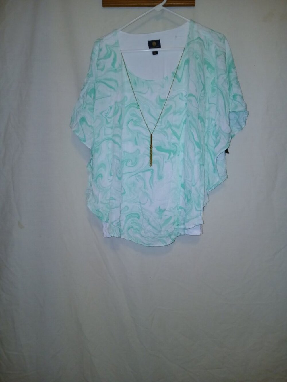 JM Collection Mint Swirl Layered Blouse